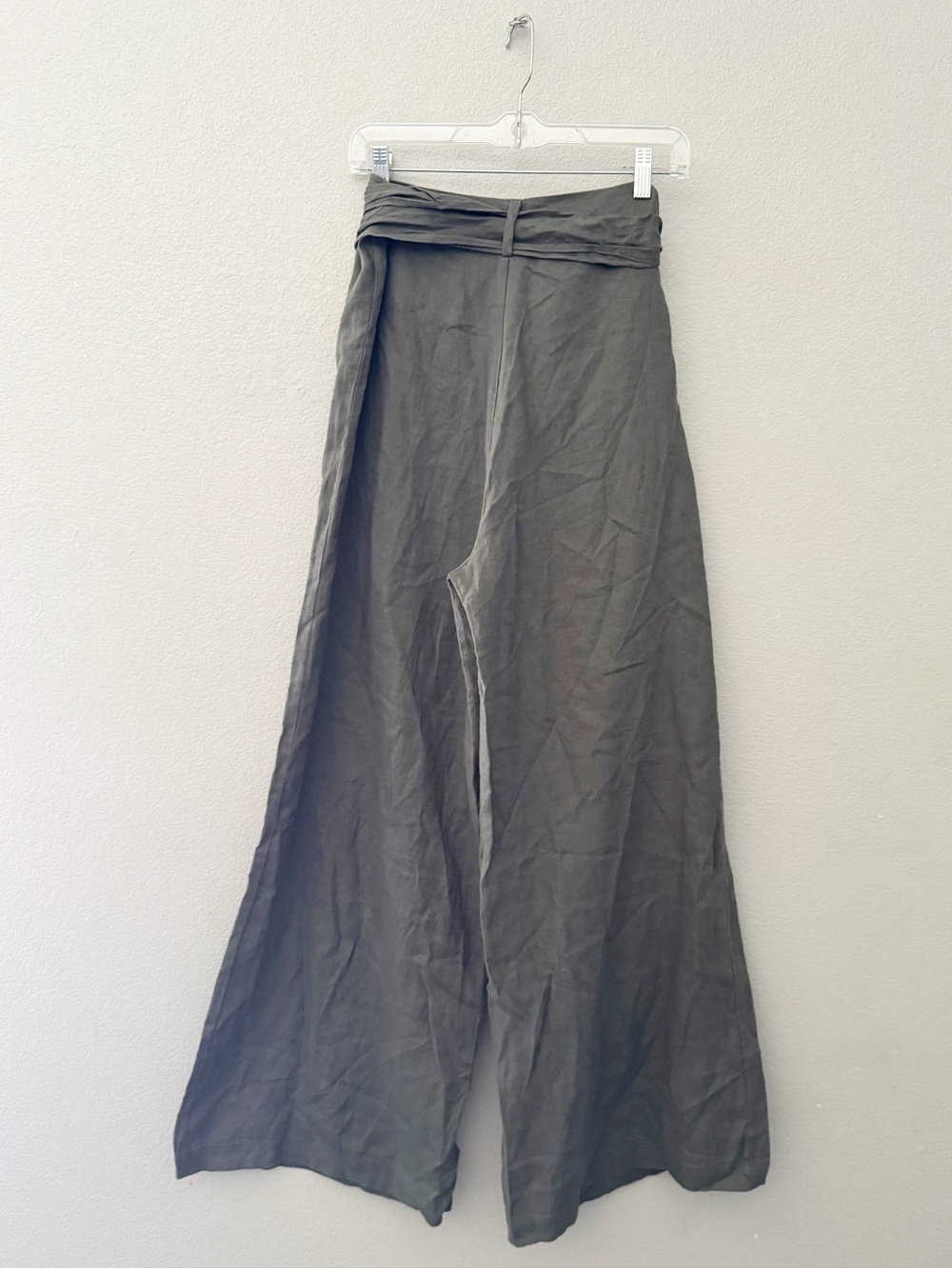 ZARA Pareo Linen Wide Leg Pants Large Green Drape Slouchy Minimalist Resort NWT - Picture 5 of 11